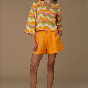 NWT Elizabeth James the Label Sami Linen Shorts in Apricot